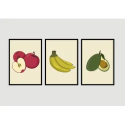 "Trio cozinha - frutas" Conjunto de quadros decorativos