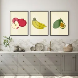 "Trio cozinha - frutas" Conjunto de quadros...