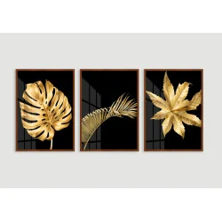 "Folhas douradas trio" Quadros decorativos