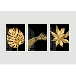 "Folhas douradas trio" Quadros decorativos