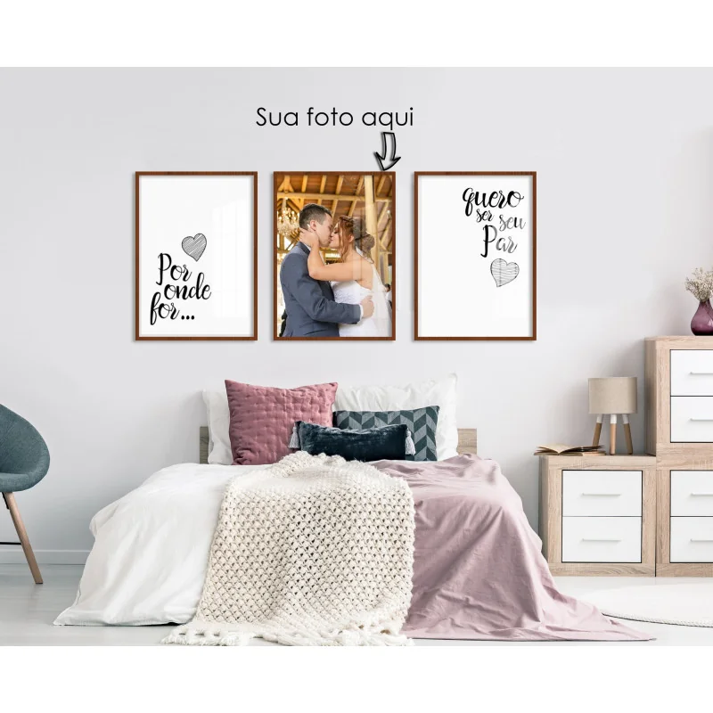 "Trio Por onde for, quero ser seu par" Conjunto de quadros decorativos