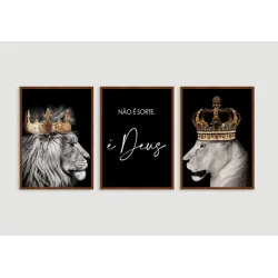 "Nunca foi sorte, sempre foi Deus casal de leões II" Conjunto de quadros decorativos
