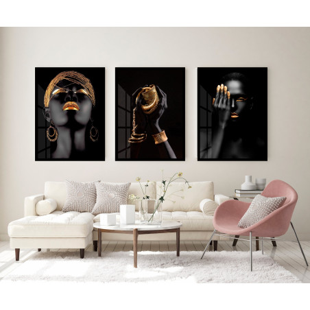 "Trio Mulher negra dourado" Conjunto de quadros decorativos