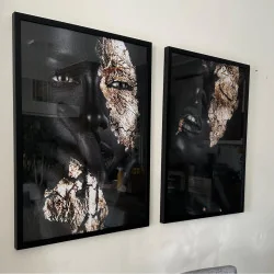 "Dupla mulher negra dourado II" Conjunto de quadros decorativos