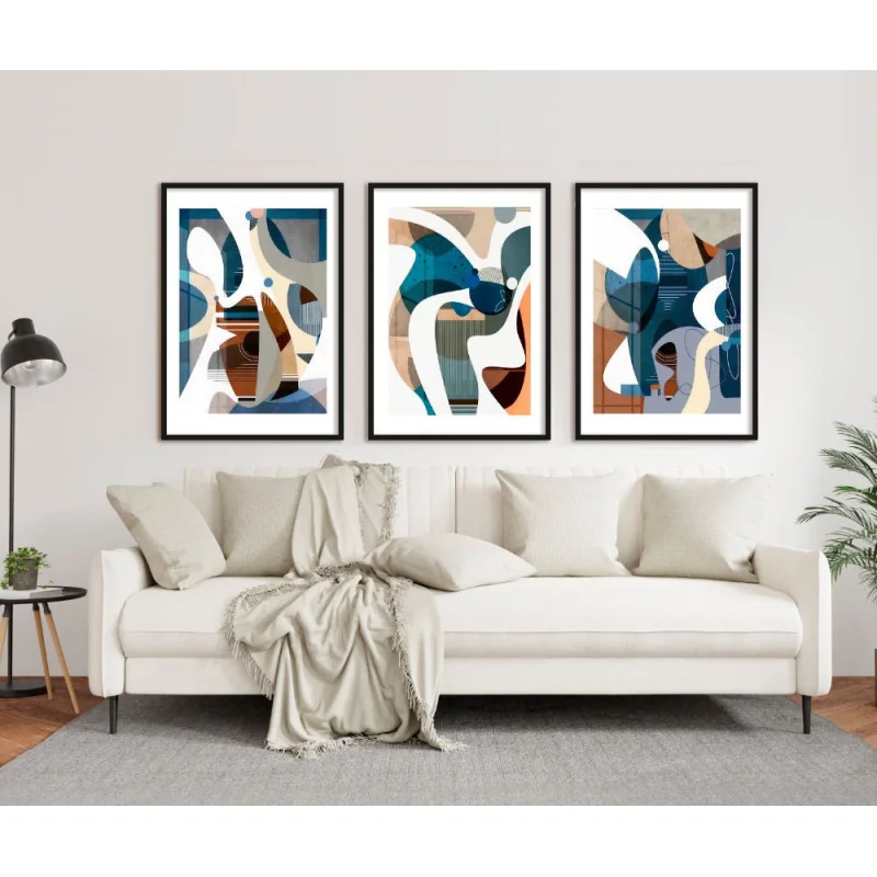 "Trio abstrato azul" Conjunto de quadros decorativos