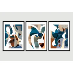 "Trio abstrato azul" Conjunto de quadros decorativos