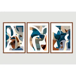 "Trio abstrato azul" Conjunto de quadros decorativos