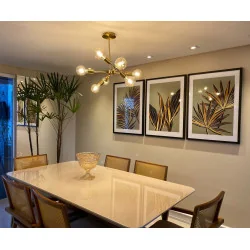 "Trio folhagens douradas" Conjunto de quadros decorativos