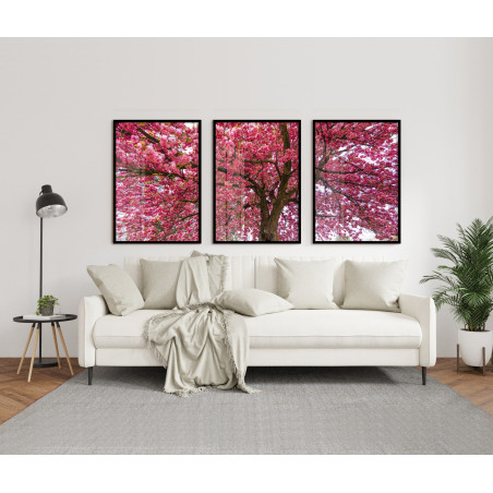 "Trio árvore cerejeira" Conjunto de quadros decorativos