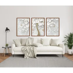 "Árvore branca e dourada" Conjunto de quadros decorativos