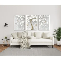 "Árvore branca e dourada" Conjunto de quadros decorativos