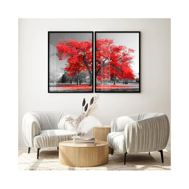"Dupla árvore vermelha" Conjunto de quadros decorativos