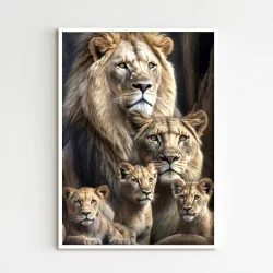"Família leão 3 filhotes" Quadro de decoração