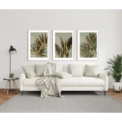 "Trio folhagens douradas" Conjunto de quadros decorativos