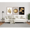 "Trio abstrato folhas douradas" Conjunto de quadros decorativos