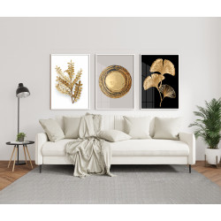 "Trio abstrato folhas douradas" Conjunto de quadros decorativos