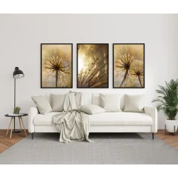 "Trio dente de leão dourado" Conjunto de quadros decorativos