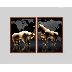 "Touro e urso" Conjunto de quadros decorativos
