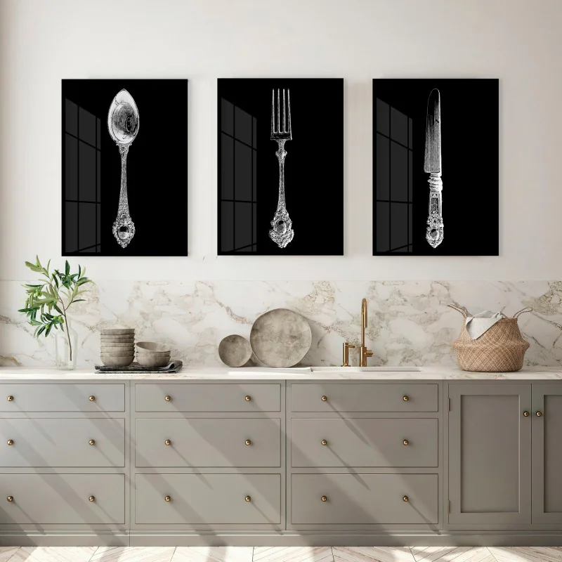 "Utensílios cozinha" Conjunto de quadros decorativos