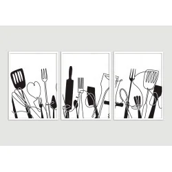 "Utensílios cozinha" Conjunto de quadros decorativos