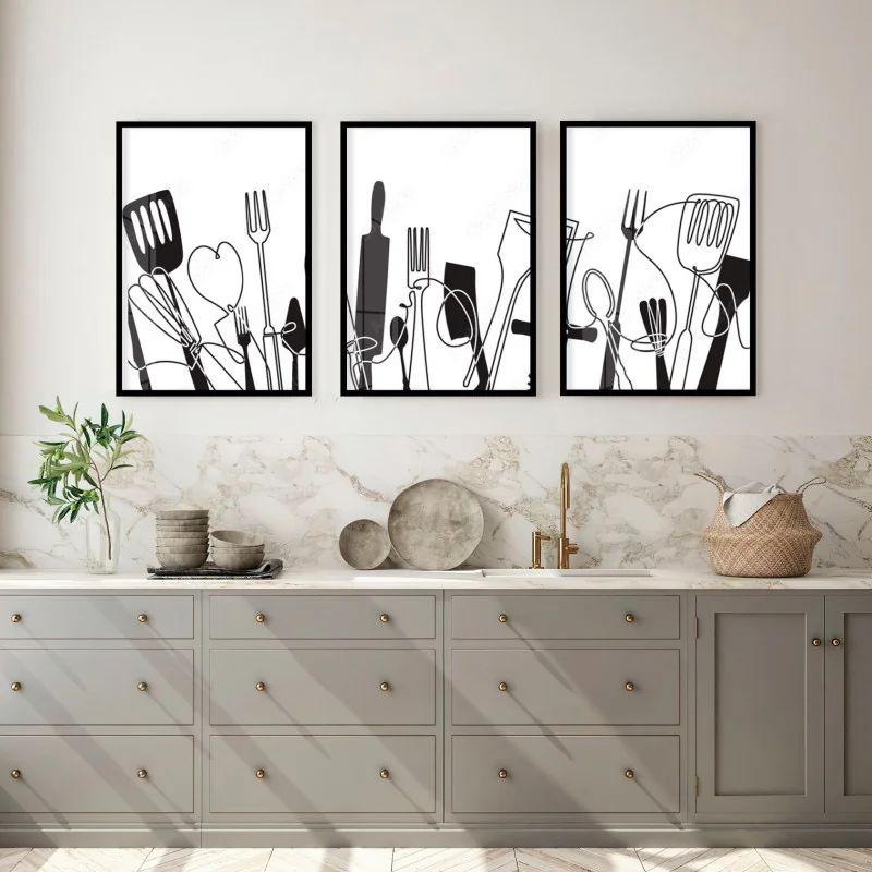 "Utensílios cozinha" Conjunto de quadros decorativos