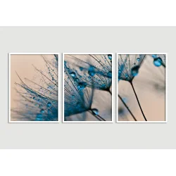"Trio dente de leão tons azul" Conjunto de quadros decorativos