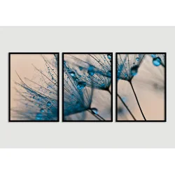 "Trio dente de leão tons azul" Conjunto de quadros decorativos