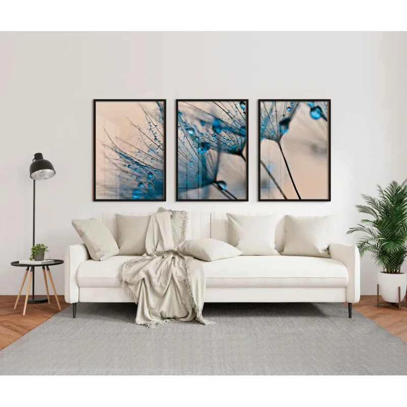 "Trio dente de leão tons azul" Conjunto de quadros decorativos