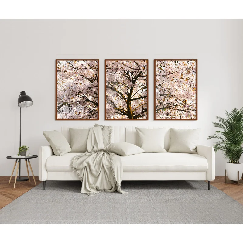 "Trio árvore cerejeira branca" Conjunto de quadros decorativos
