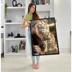 "Família leão 3 filhotes" Quadro de decoração